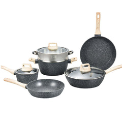 12pcs Nonstick Stone Coated Cookware Set with Frying Pans Steamer and Soup Pots