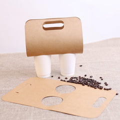 100pcs Kraft Paper Cup Holder Portable Coffee Drink Carrier Reusable Storage - Handheld Double Cup
