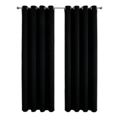 2pcs Semi Blackout Curtain Fabric Solid Colour Home Decor Drapes for Living Room - Black - 132x244cm