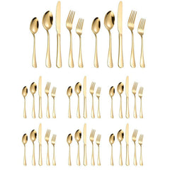 20/40pcs Stainless Steel Cutlery Set Knife Fork Spoon Western Hotel Tableware - Golden-20pcs