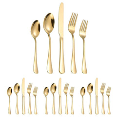 20/40pcs Stainless Steel Cutlery Set Knife Fork Spoon Western Hotel Tableware - Golden-40pcs