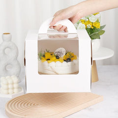 8 Inch Cake Box with Window Paper Packaging Box Handle for Party Wedding Bakery - 10PCS