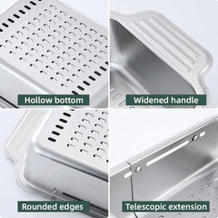 304 Stainless Steel Retractable Sink Drain Basket Kitchen Storage Rack Adjustable