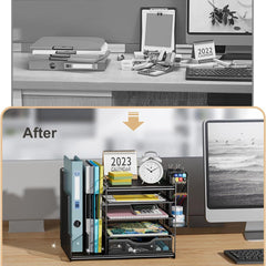 Multi Layer Desktop File Rack Storage Organizer Black Plastic for Office Home