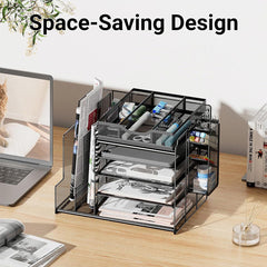 Multi Layer Desktop File Rack Storage Organizer Black Plastic for Office Home