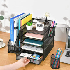 Multi-Tier Desktop Organizer File Holder Document Storage Rack Office Shelf