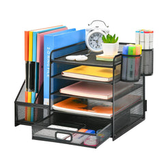Multi-Tier Desktop Organizer File Holder Document Storage Rack Office Shelf