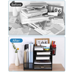 Multi-Tier Desktop Organizer File Holder Document Storage Rack Office Shelf
