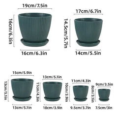 6PCS Simple Plastic Round Plant Pots Vertical Stripes Flower Pot Green Gardening - White