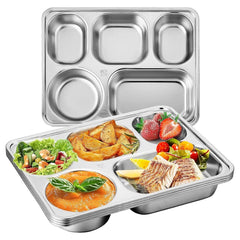 8pcs Stainless Steel Divided Dinner Plates Square Fast Food Plate for Students