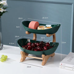 Modern Multi-layer Bamboo Fruit Snack Plate Rack Creative Living Room Plate Rack - Green