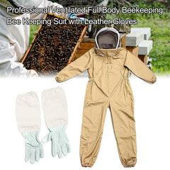 Full Beekeeping Suit Bee Suit Heavy Duty Leather Ventilated Keeping Gloves - L (with Gloves)