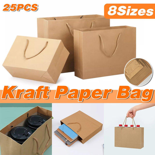 25pcs Paper Gift Bags Handbag Kraft Paper BagsParty Favors Wedding Packaging - 25x30x13.5cm