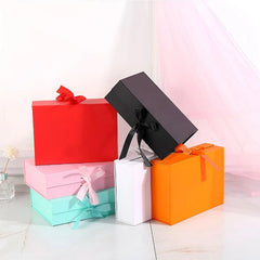 Elegant Ribbon Flip Folding Gift Boxes Multiple Colors High-Quality Cardboard - Orange