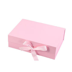Elegant Ribbon Flip Folding Gift Boxes Multiple Colors High-Quality Cardboard - Pink
