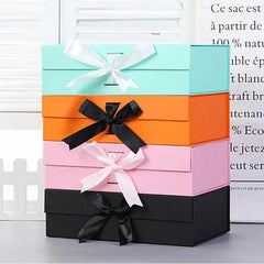Elegant Ribbon Flip Folding Gift Boxes Multiple Colors High-Quality Cardboard - White