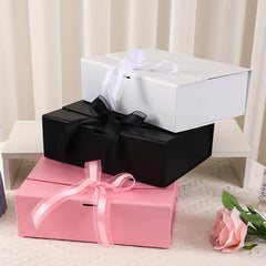 Elegant Ribbon Flip Folding Gift Boxes Multiple Colors High-Quality Cardboard - White
