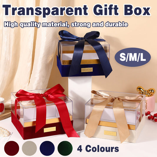 Acrylic Gift Box Clear Souvenir Display Case Bow Storage Container for Packaging - Blue - L