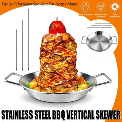 Stainless Steel BBQ Rotisserie Pan Kit Accessories with 3 Removable Iron Skewers