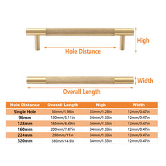 Light Luxury Cabinet Handle Full Copper Gold Straight Knurled Drawer Door Pull - 320mm