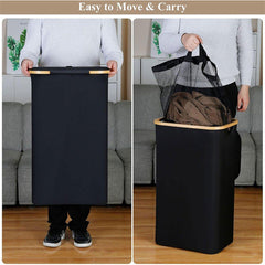 Bathroom Laundry Basket Large Clothes Hamper Dirty Laundry Storage Organizer - Black