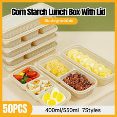 Biodegradable Corn Starch Meal Prep Containers Lids Durable Multi Compartment - C2A