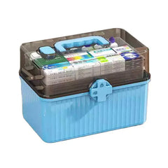 Large Capacity Medicine Cabinet Multi Layer Storage Box for Household First Aid - Blue