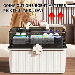 Large Capacity Medicine Cabinet Multi Layer Storage Box for Household First Aid - Blue