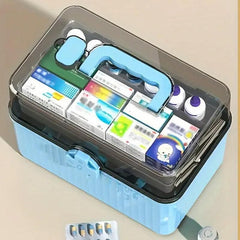 Large Capacity Medicine Cabinet Multi Layer Storage Box for Household First Aid - Blue
