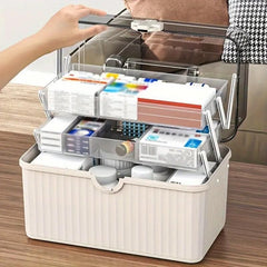 Large Capacity Medicine Cabinet Multi Layer Storage Box for Household First Aid - Blue