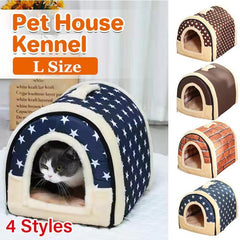 L Size Pet House Kennel Soft Igloo Beds Cave Cat Puppy Bed Warm Cushion Fold - Brick
