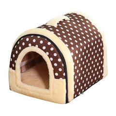 L Size Pet House Kennel Soft Igloo Beds Cave Cat Puppy Bed Warm Cushion Fold - Brick