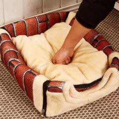 XL Size Pet House Kennel Soft Igloo Beds Cave Cat Puppy Bed Warm Cushion Fold - Brown Dots