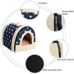 XL Size Pet House Kennel Soft Igloo Beds Cave Cat Puppy Bed Warm Cushion Fold - Brown Dots