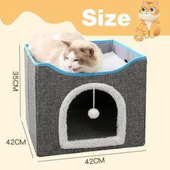 Foldable Pet Cat Calming Bed Hideaway Interactive House Nest Scratching Board - Dark Grey