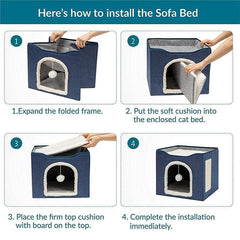 Foldable Pet Cat Calming Bed Hideaway Interactive House Nest Scratching Board - Dark Grey