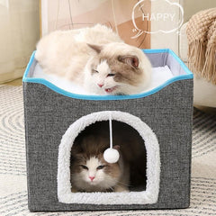 Foldable Pet Cat Calming Bed Hideaway Interactive House Nest Scratching Board - Dark Grey