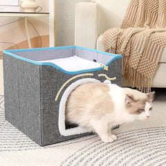 Foldable Pet Cat Calming Bed Hideaway Interactive House Nest Scratching Board - Dark Grey
