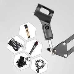 Microphone Suspension Boom Arm Desktop Stand Mic Holder Mount and Pop Filter - Mic Stand with Pop Filter