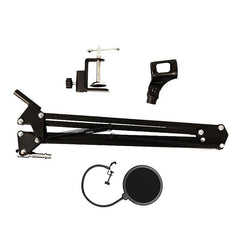 Microphone Suspension Boom Arm Desktop Stand Mic Holder Mount and Pop Filter - Mic Stand with Pop Filter