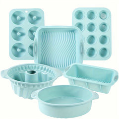 6PCS Silicone Cake Mould Set Baking Pans Nonstick Cupcake Cookie Tools Reusable - Green