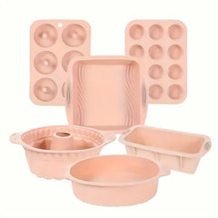 6PCS Silicone Cake Mould Set Baking Pans Nonstick Cupcake Cookie Tools Reusable - Grey