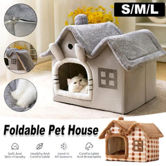 Removable Washable Pet House Four Seasons Cat Enclosed House - Grey-L