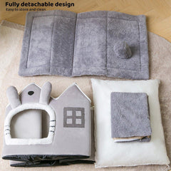 Removable Washable Pet House Four Seasons Cat Enclosed House - Grey-M