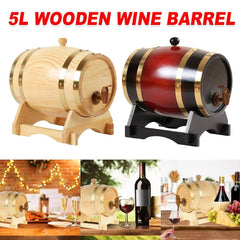 5L Wooden Wine Barrel Whiskey Rum Beer Spirits Storage Brewing Cask Vintage - Red