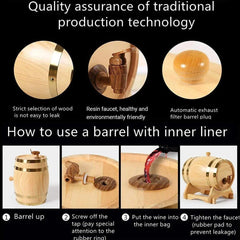 5L Wooden Wine Barrel Whiskey Rum Beer Spirits Storage Brewing Cask Vintage - Red