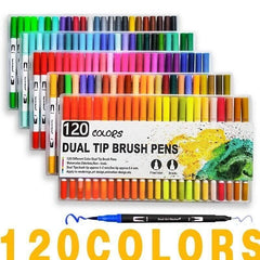 12-120 Watercolor Brush Pen Set Artist Sketch Marker - White-120 Colours