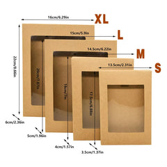 50PCS Kraft Paper Gift Boxes with PVC Window White Black Bakery Packaging Carton - S