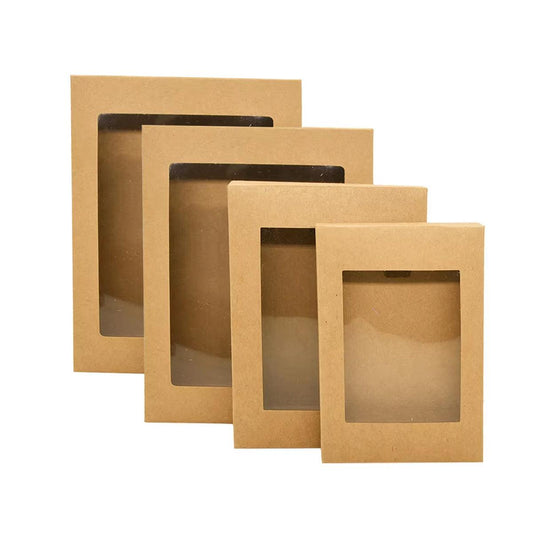 50PCS Kraft Paper Gift Boxes with PVC Window White Black Bakery Packaging Carton - XL