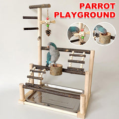 Wooden Parrot Stand Pole Interactive Bird Stand with Food Bowl Climbing Ladder